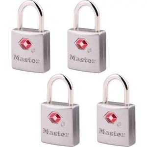 Master Lock Brass TSA Locks for Luggage with Key, TSA Approved Keyed Padlock for Backpacks, Suitcases, and Luggage, Zipper Lock, 4 Pack, 4683Q