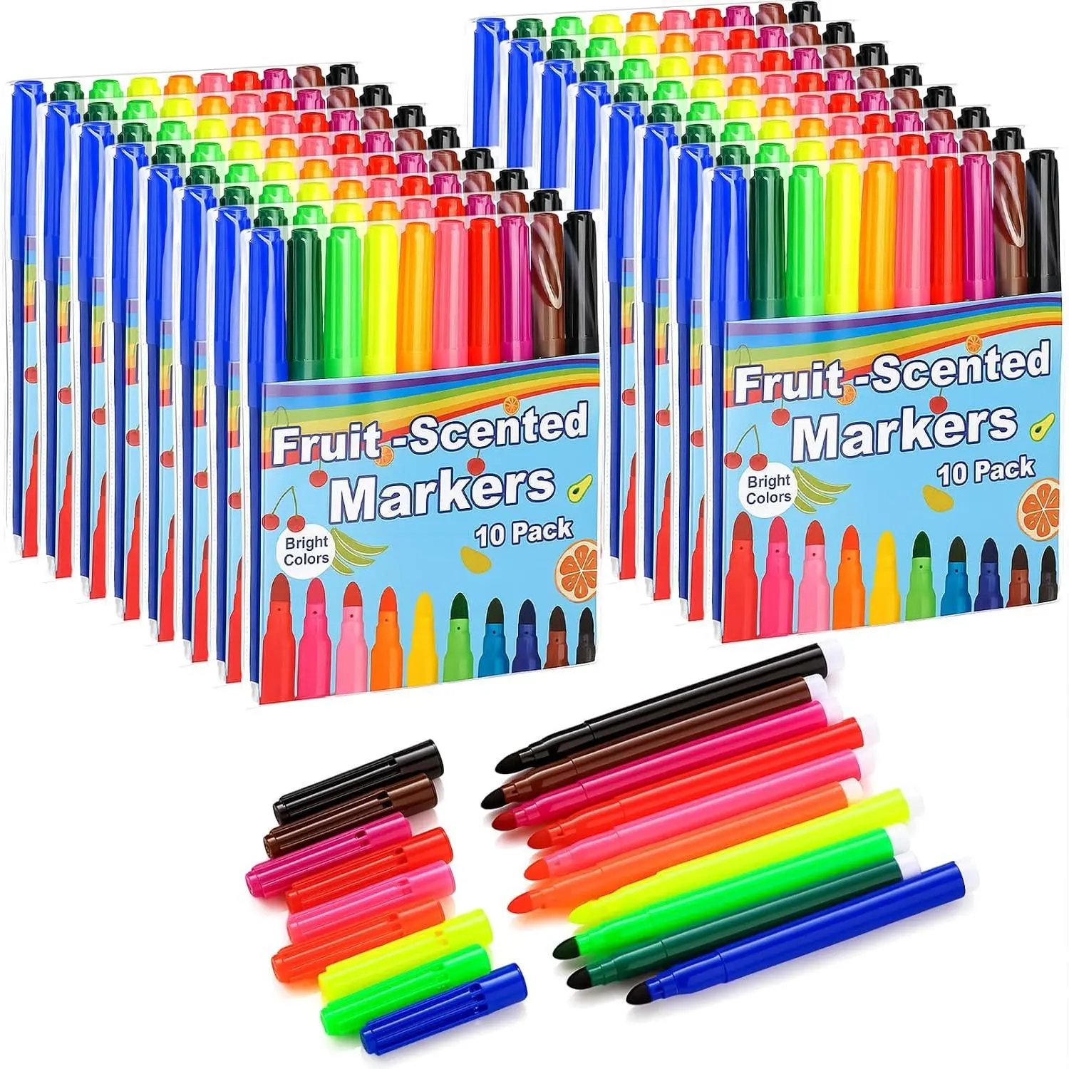 16 Pack Fruit Scented Washable Markers Bulk, 160 Count 5.2 Inch Coloring Markers, 10 Colors Art Supplies Birthday Gifts  Haves and