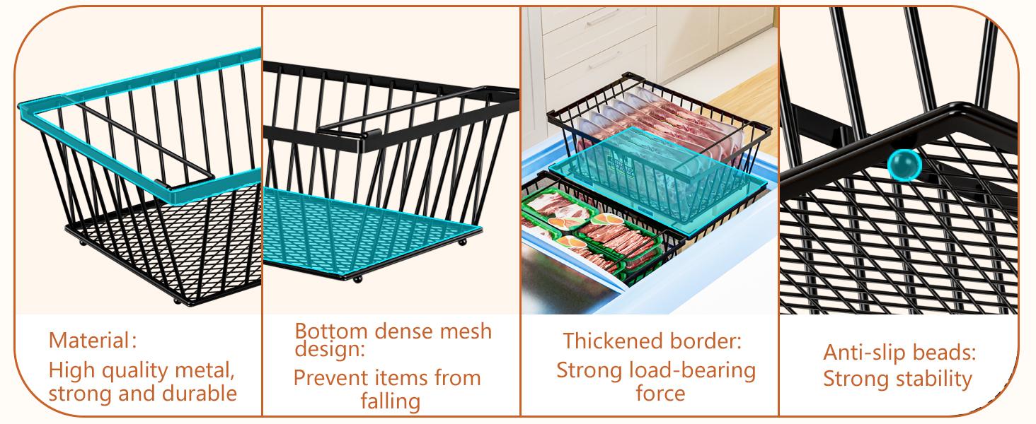 Freezer Organizer Bins ,Leak-Bottom,4 Pack Stackable Deep Freezer Organizer Bins for 5 Cu.FT Small Chest Freezer,organization and,pantry organizers(for 5 Cu.Ft