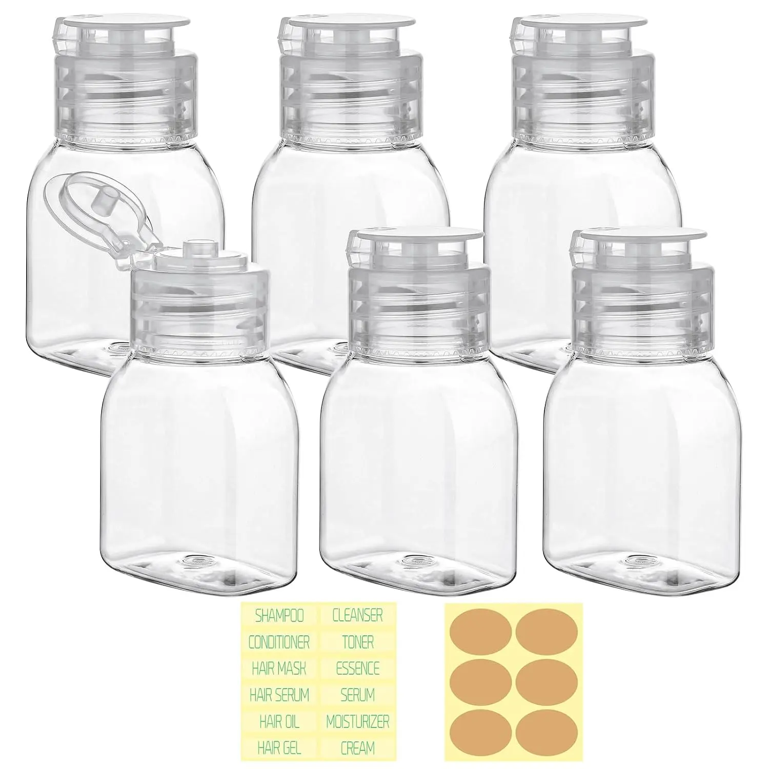 Travel Bottles for Toiletries 6 Pack 2oz Wide Mouth Containers | Leak Proof, TSA Approved, Refillable Squeeze Bottles with Flip Cap, For Shampoo Conditioner  Wash Lotion(Clear)