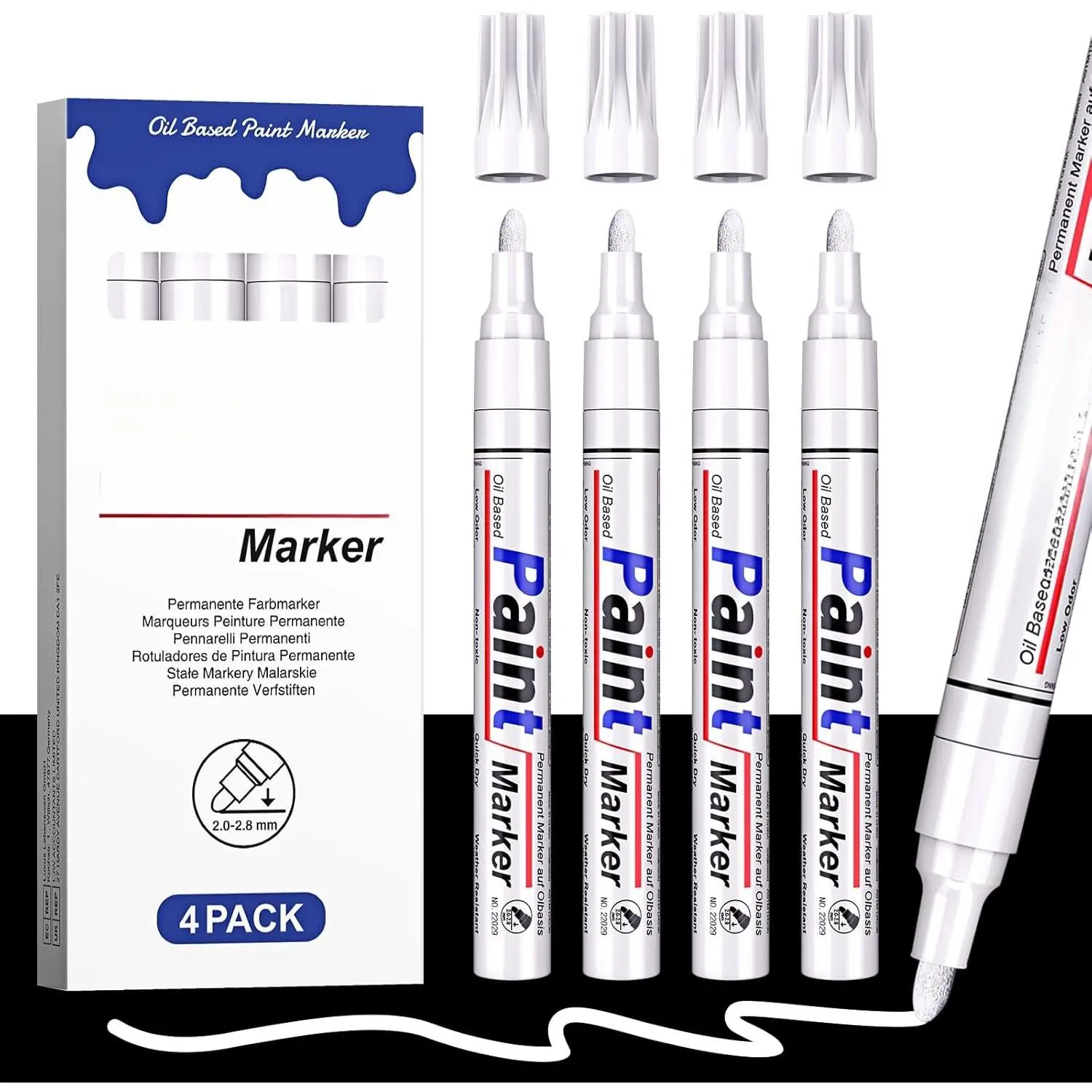 White  Pen Permanent Marker  4 Pack Outdoor Pens markers for Metal,Rocks,,Plastic,Tire,Glass,Fabric,Medium Tip,Oil Based  Markers White Markers Permanent