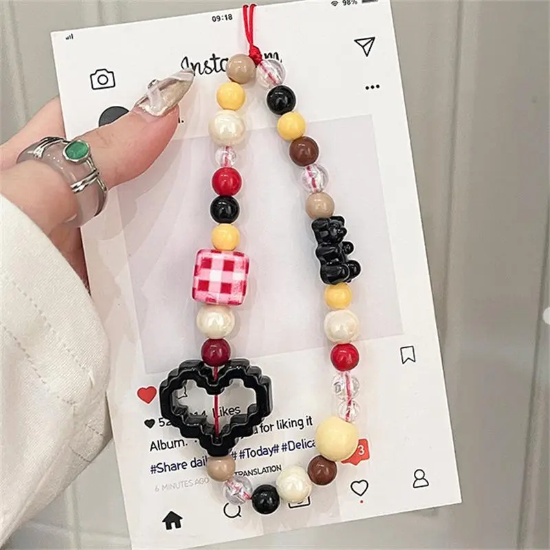 Korea Y2K Cute Love Heart Bear Phone Charm Pendant Keychain For iPhone 16 For Bag Girl Phone Strap Lanyard Chain Keyring Jewelry