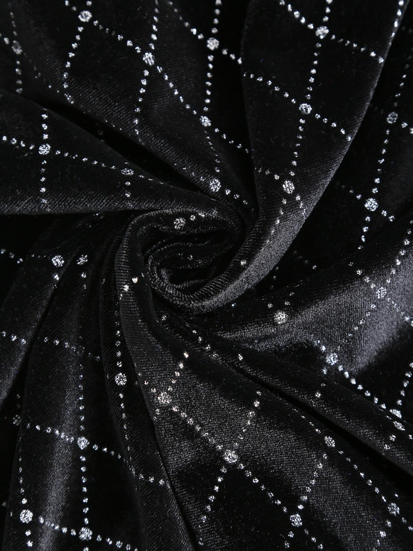 ZAFUL Men Argyle Pattern Quarter Zip Velvet Polo Shirt, For Husband Men's Velvet Printed Sparkly 1/4 Zipper Short Sleeve Collared Shirt Going Out Tops