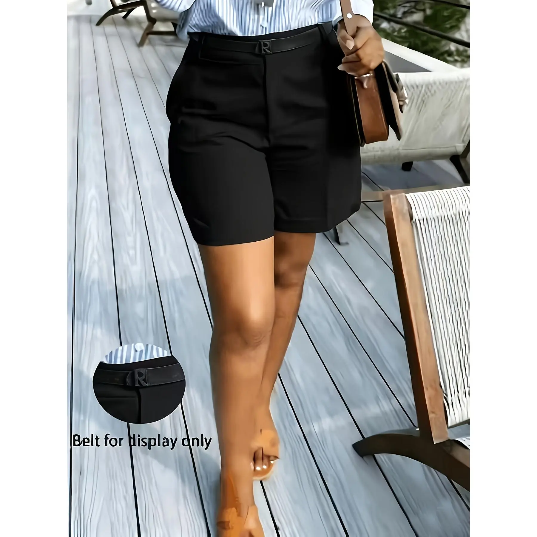 Solid-color Directional Casual White-collar Work Shorts, Without a Belt