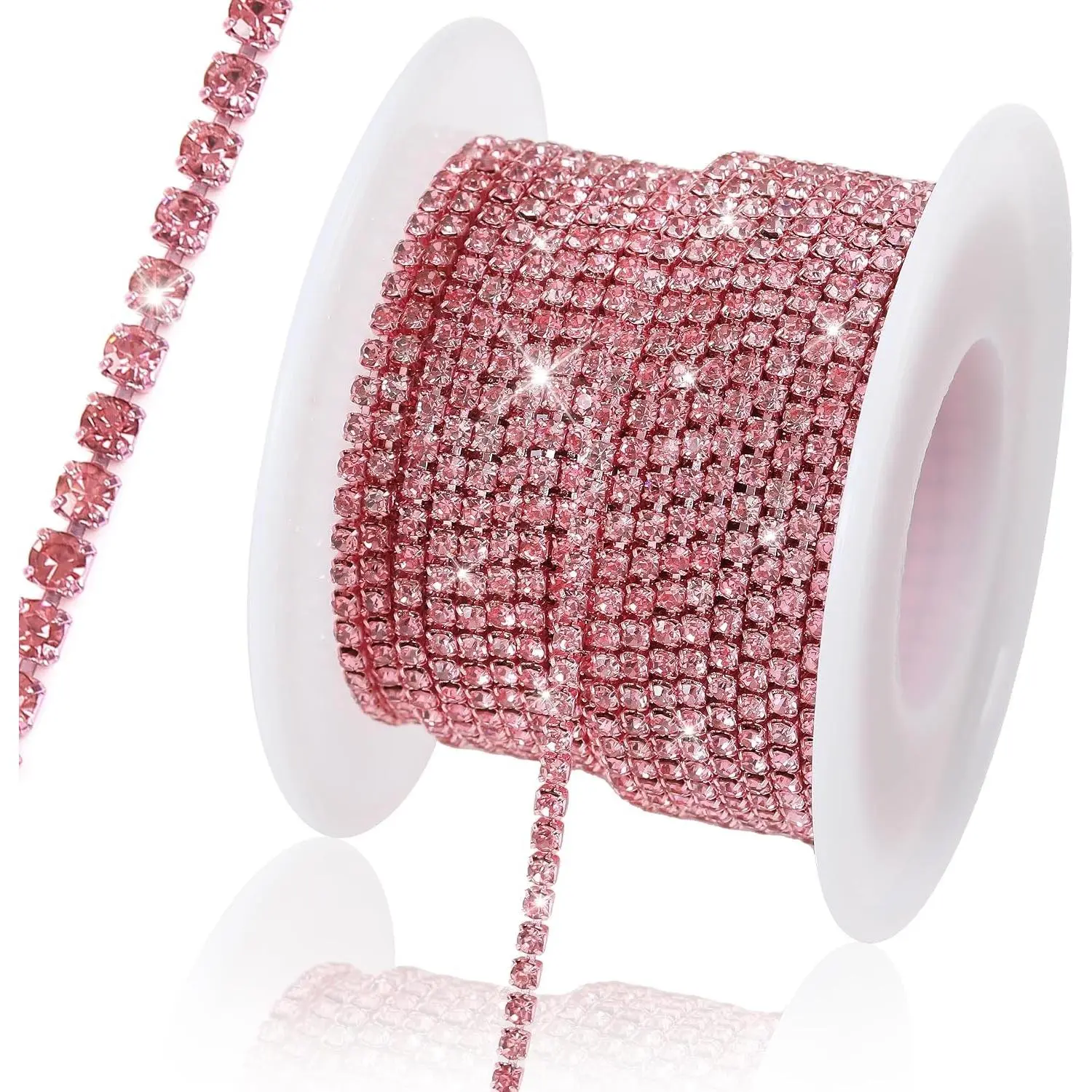 10 Yards 4MM Rhinestone Trim Crystal Close Chain Trim,Light Pink Easily Cut to Size, Super Shiny, Firmly Inlaid, Versatile for Sewing Crafts, Wedding, DIY Decoration, Jewelry, Clothing