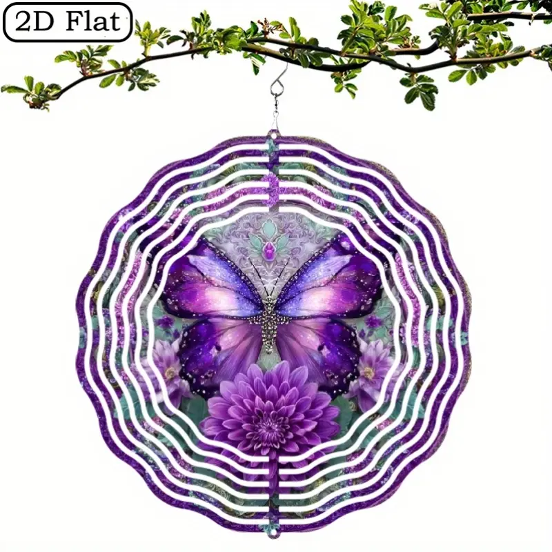 Purple Butterfly Spinner 1 piece, Metallic Purple Butterfly Wind Spinner 10inch Geometric Pattern, 360-degree rotating hook, no electricity required - Indoor/outdoor garden decoration, great gift, suitable for women and men, home seasonal decoration, pend