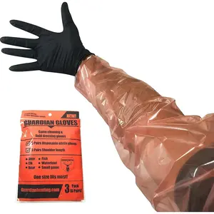 Deer Gutting Gloves Field Dressing Gloves with Long and Short Gut Glove Combo Pack Black/Orange, 3 Pack (6 Pairs)