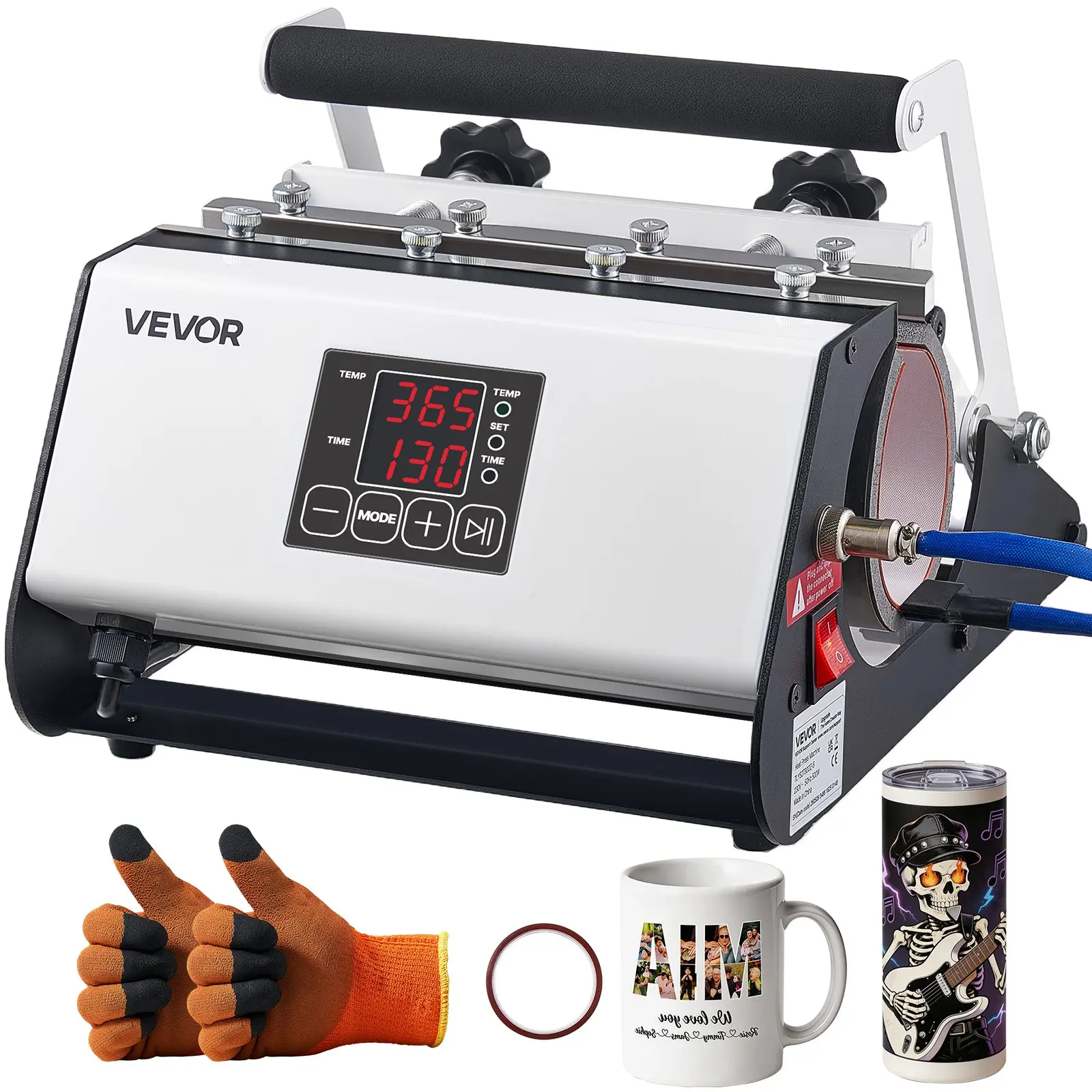 【DealsForYouDays】VEVOR Tumbler Heat Press Machine, 11-30 oz Mug Press, Fast and Even Heating, with Tape and Gloves, Easy Temp and Time Setting, Heat Transfer for Sublimation Tumblers, Cups, Mugs, Black and White