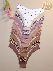 Women's Seamless Wave Design Underwear Set, Comfortable Breathable Antibacterial Panties, Fitted All Season Casual Style