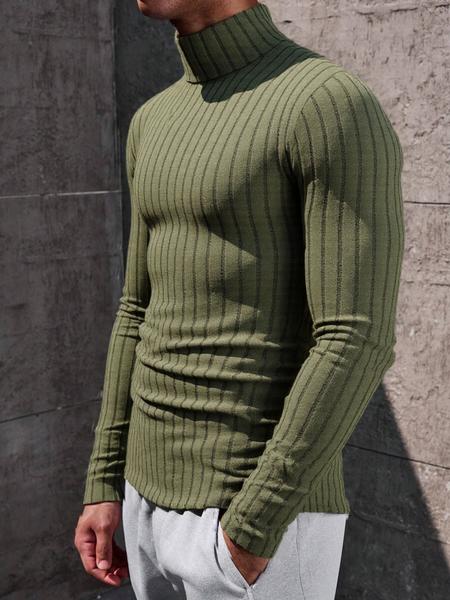 Men's High Neck Pullover Sweater, Solid Color Long Sleeve Crew Neck Shirt, Casual & Formal Fit, Perfect for Daily Wear