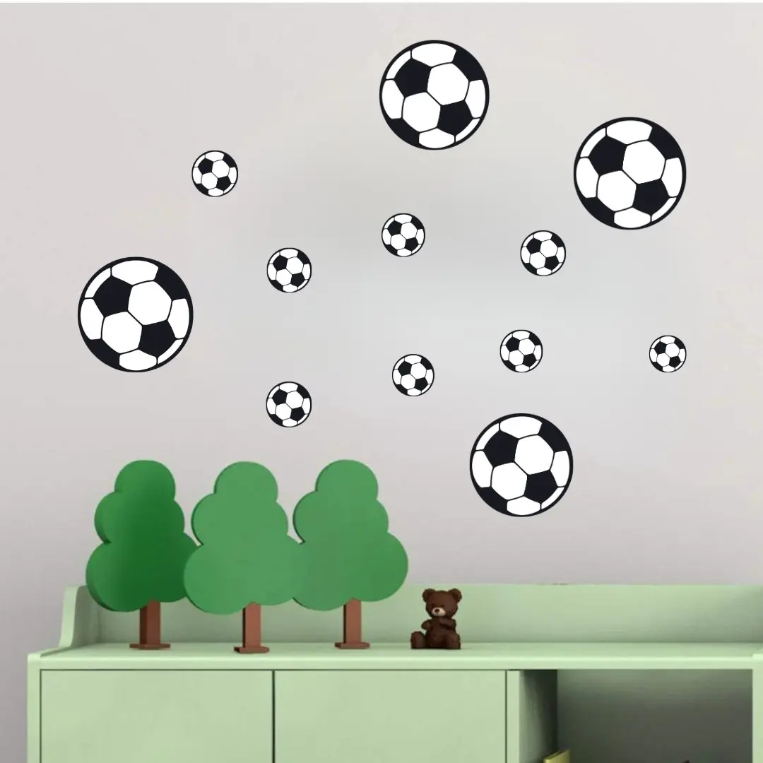 Football Wall Stickers Set, Soccer, 12 Pieces, 5.5'' & 2'' Sizes, Sports Theme Decor, Bedroom, Game Room, Living Room, for Football Fans