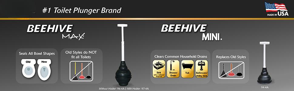 BeehiveMAX Heavy Duty Toilet Plunger - Seals All Bowl Shapes – Powerful Clog Removal
