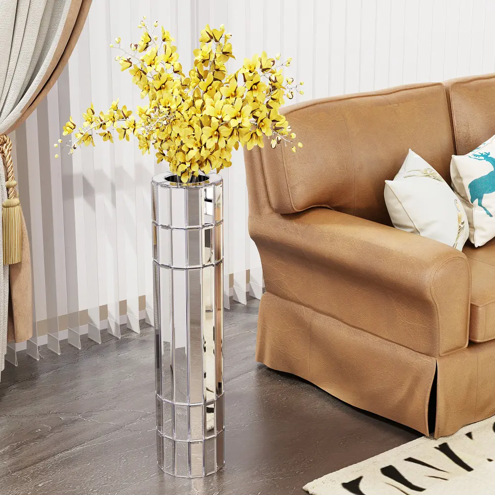 29.92" Tall Floor Vase, Large Mirrored Silver Glass Vase for Home Decor, Modern Round Decorative Vase, Elegant Reflective Flower Vase for Living Room, Bedroom, Office, Entryway, Wedding Centerpiece, Tabletop Display & Luxury Interior Decoration