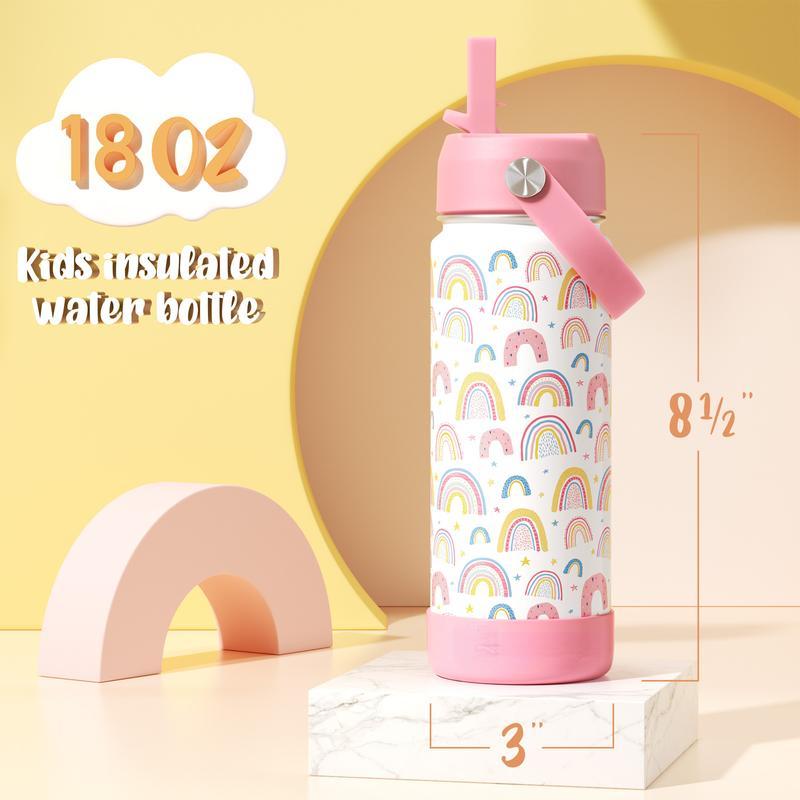 18oz BPA-Free 18/8 Stainless Steel Rainbow Insulated Water Bottle with Straw  - Double-Wall Vacuum Leak-Proof Portable Tumbler for School Kids, A1, A1.  Rainbow - TikTok Shop