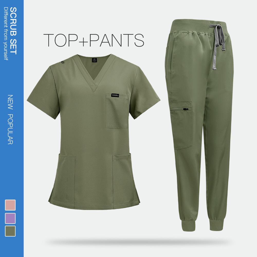 Comfortable Leisure Care Center Daily Practical Work Clothes Set Women Unisex Doctor Hospital Uniform Top Jogger Pants Veterinary Nursing Uniforms