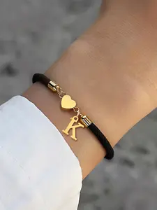 Heart-Shaped Initial Pendant Women's Rope, Classic Multi-Color Adjustable Rope Bracelet, Letter Link Bracelet, Casual Style, All Seasons, Pretty Bracelet, Adjustable Bracelets