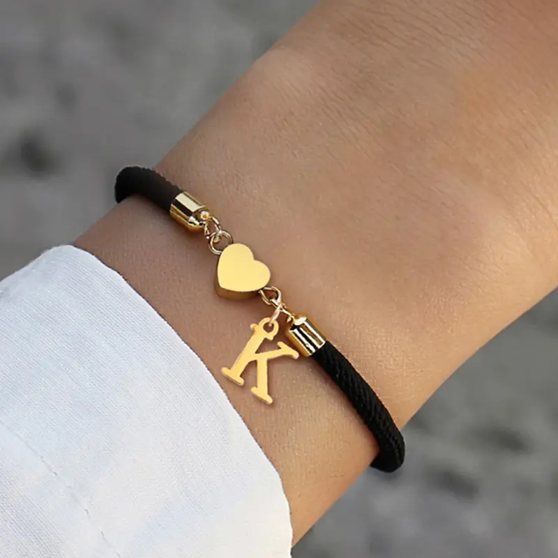 Heart-Shaped Initial Pendant Women's Rope, Classic Multi-Color Adjustable Rope Bracelet, Letter Link Bracelet, Casual Style, All Seasons, Pretty Bracelet, Adjustable Bracelets