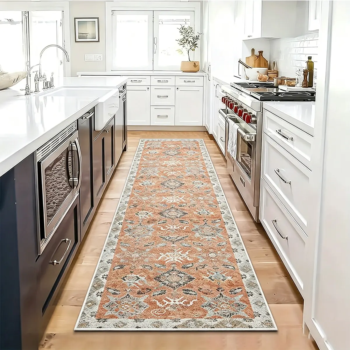 Vintage Persian Pattern Kitchen Runner Rug, American Country Non-Slip Mat, Moroccan Vintage Carpet, Bohemian Hallway Rug, Indoor Rug, Boho Runner Rug