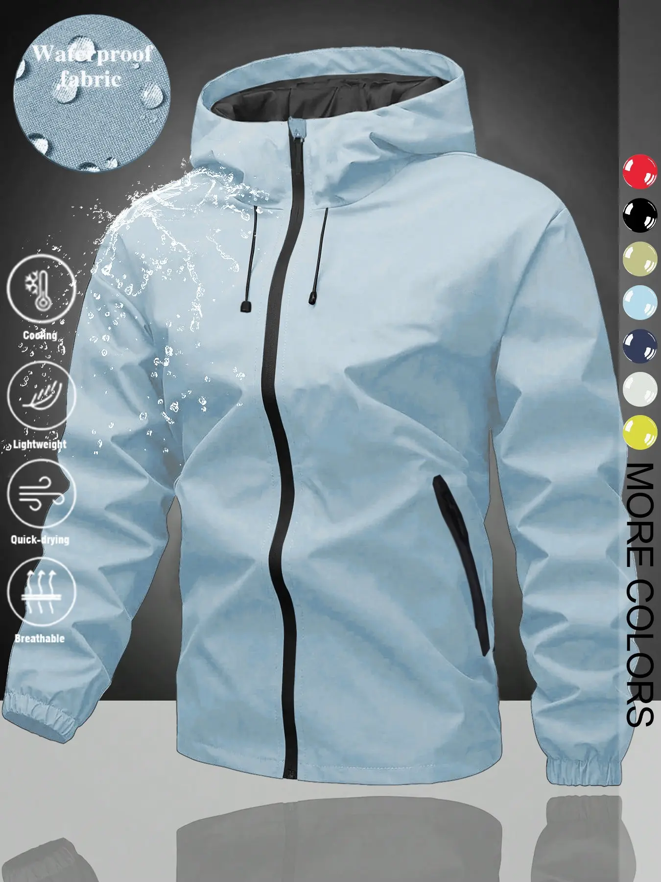 Men's Waterproof Lightweight Hooded Windbreaker Jacket | Breathable Quick-Drying Zip Up Outerwear with Pockets for Outdoor Hiking Running & Daily Wear (Multi Colors)