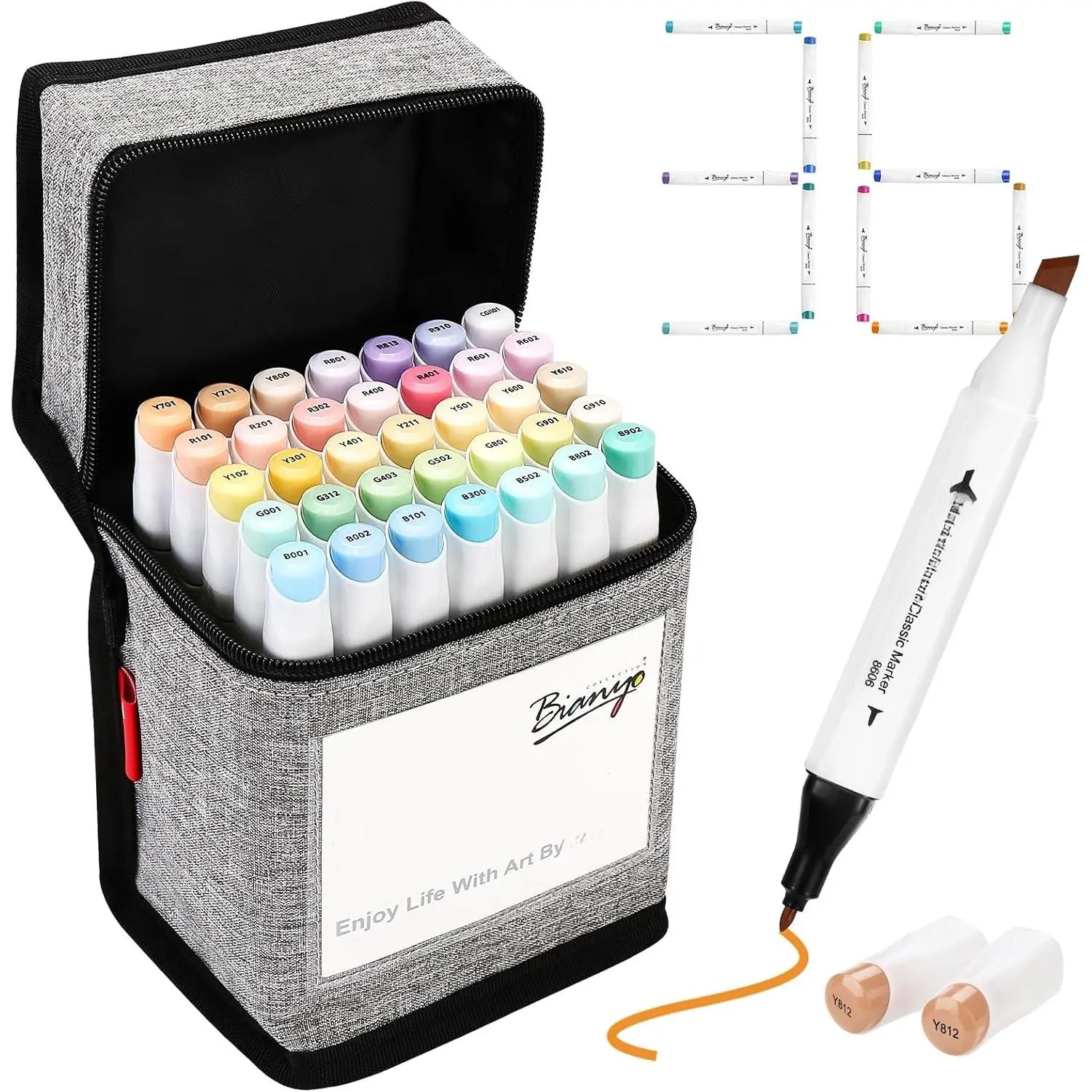 36 Pastel Colors  Markers Set,  Tip Fine & Chisel Markers with Grey Carry Case for Coloring, Blending, Sketching, Drawing & Highlighting