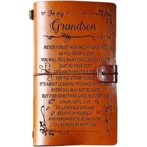 To My Grandson Leather Journal - 140 Page Journal Notebooks, Graduation Birthday Christmas Gift for Grandsons from Grandma Grandpa