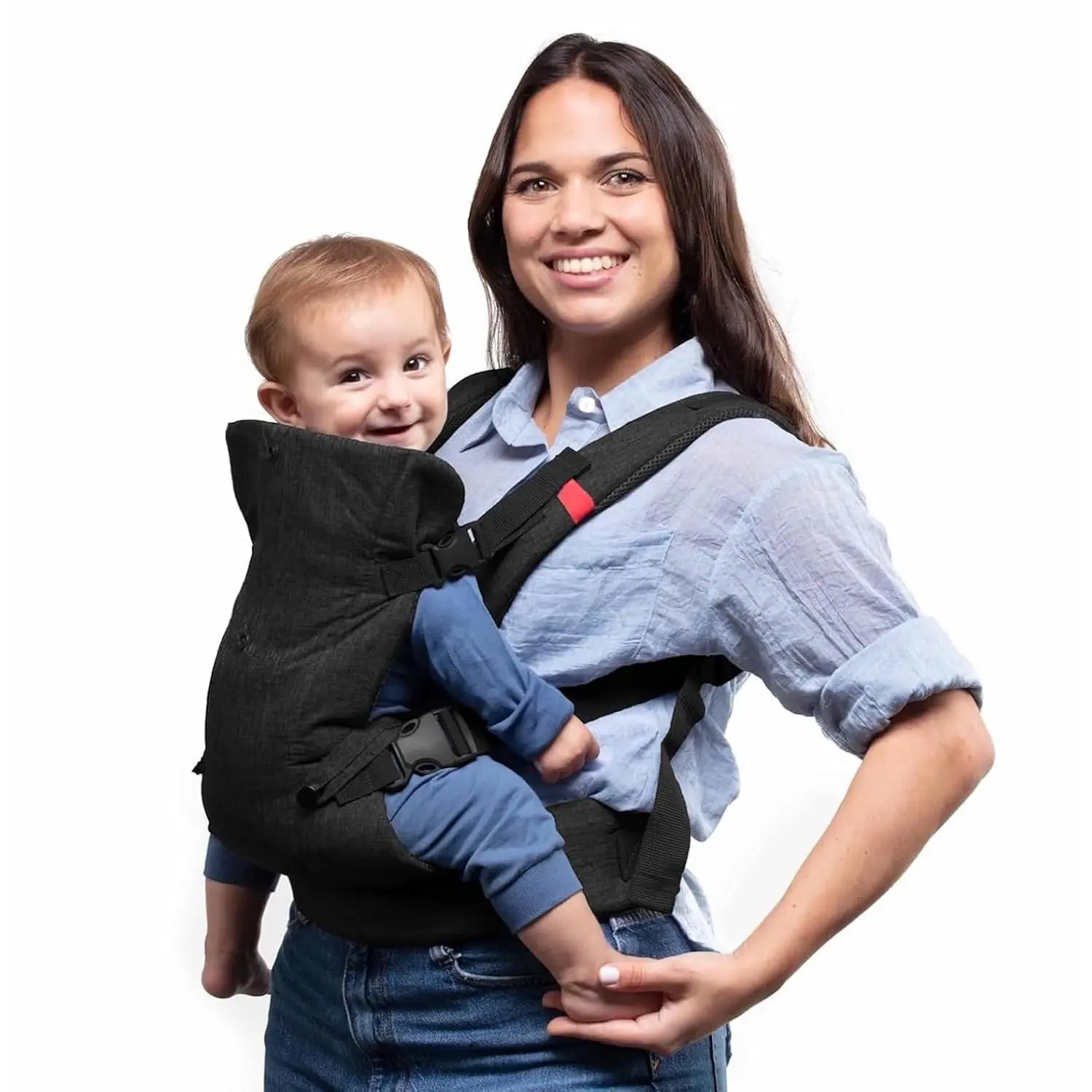 4-in-1 Breathable Baby Carrier Newborn to Toddler 7–32 lbs – Certified Hip Healthy, Convertible Baby Holder Carrier with Adjustable Seat, 3D Mesh Panels, Detachable Bib & Head Support (Black)