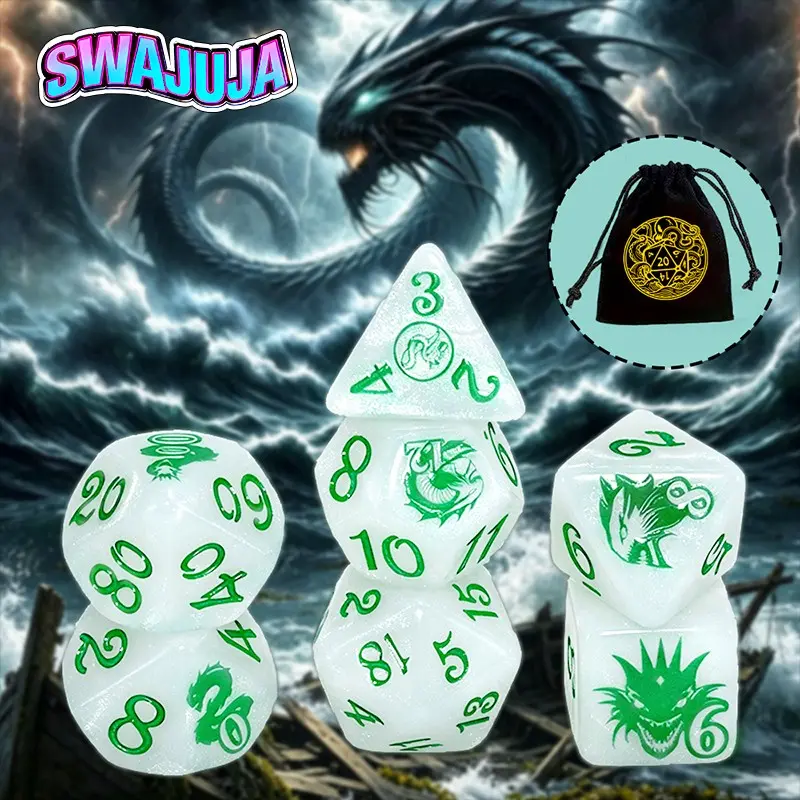 7-Piece Acrylic Dice Set with Pouch Storage, D4 D6 D8 D10 D12 D20 Game Dice, Perfect for Party Decor and Holiday Gifts, Easy to Hold and Throw