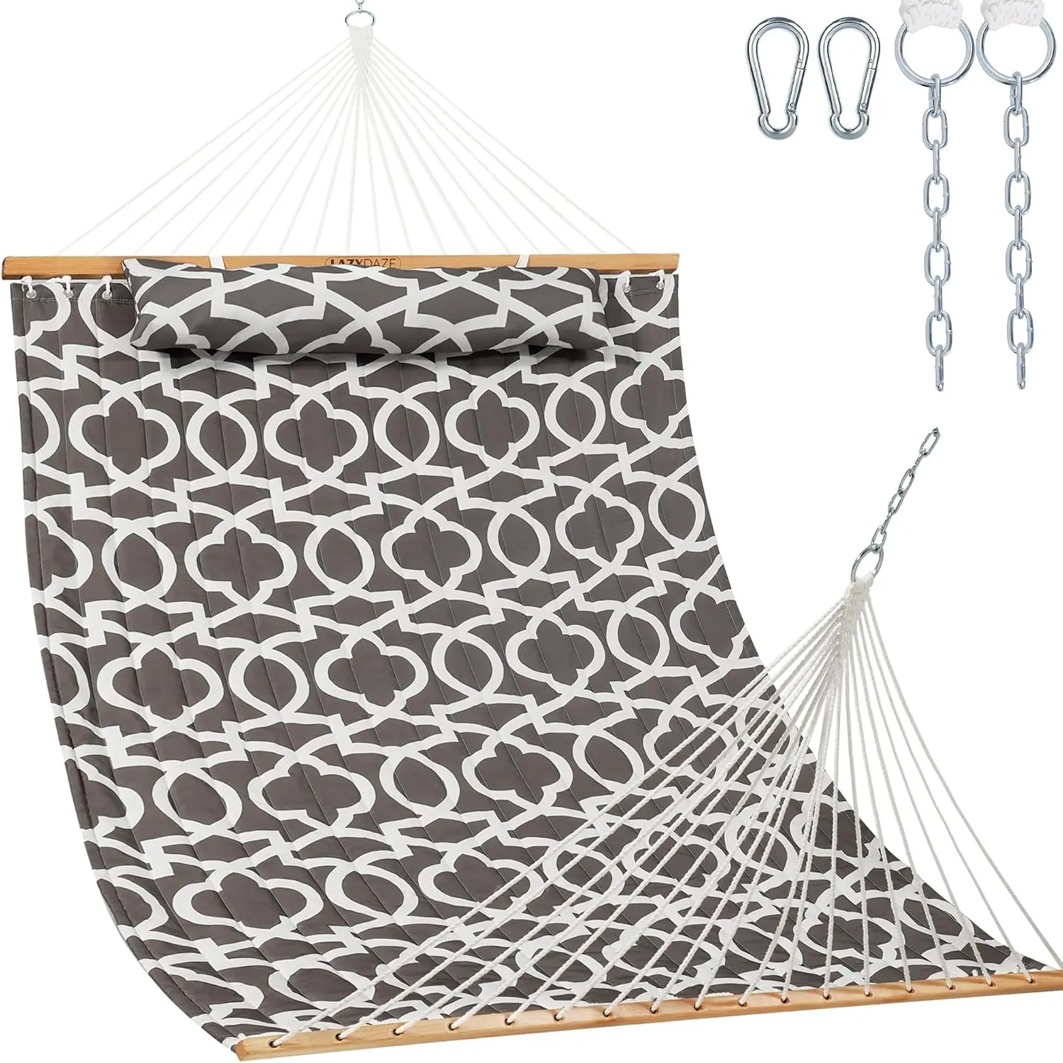 12FT Quilted Fabric Hammock with Soft Pillow, Double 2 Person Tree Hammock with Spreader Bar for Outdoor Outside Patio Garden Yard, 450lbs Weight Capacity