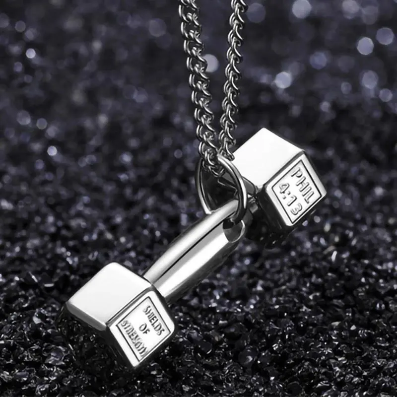 men's Necklace Stainless Steel Dumbbell Pendant Silver Color Hip Hop Personality Neck Chain Simple Hippie Rapper Jewelry Gifts