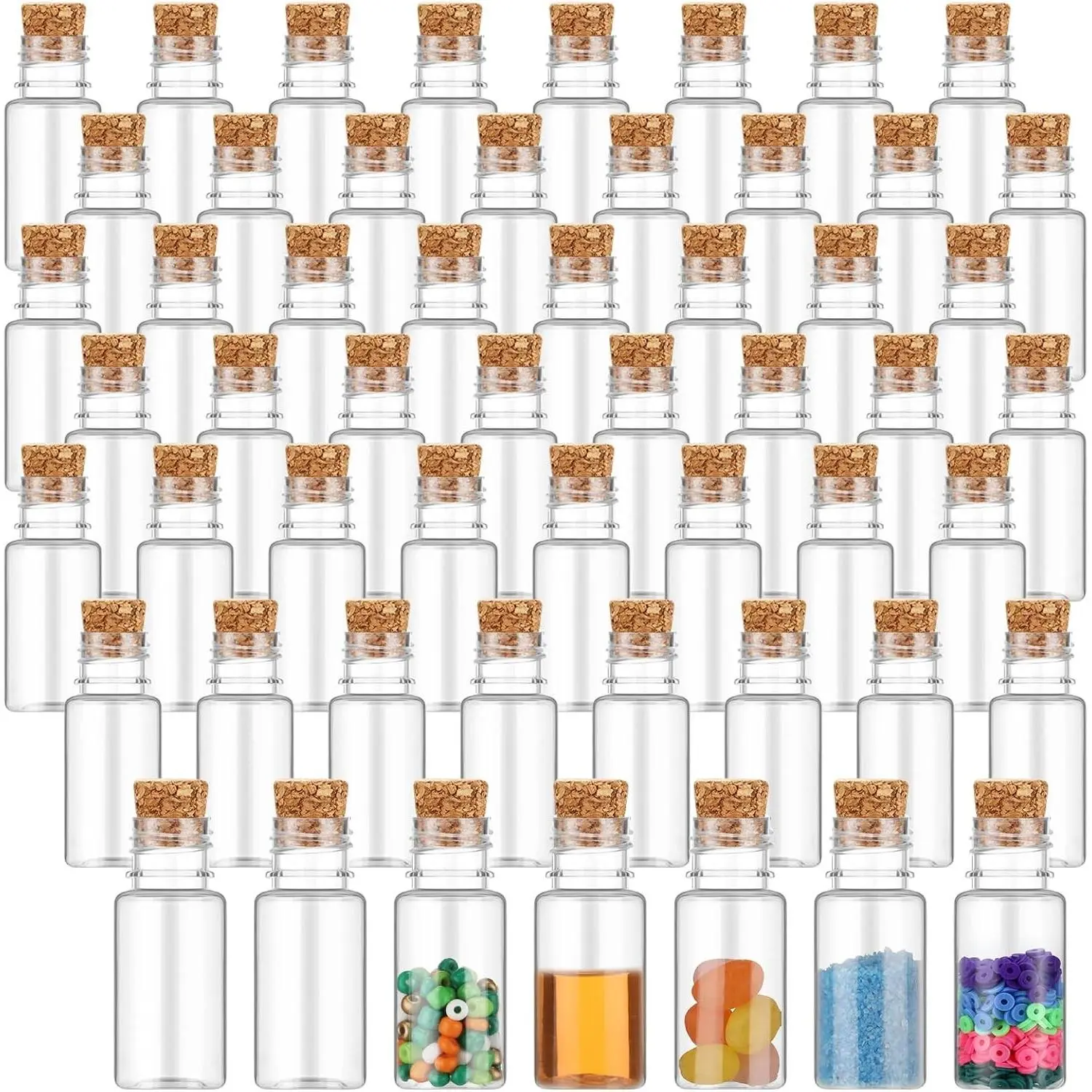 100 Packs 10ml Mini Plastic Bottles with Corks Stoppers Small Potion Bottles Tiny Clear Sand Art Jar Wishing Vial for Wedding Birthday Party Decoration DIY Crafts Gift