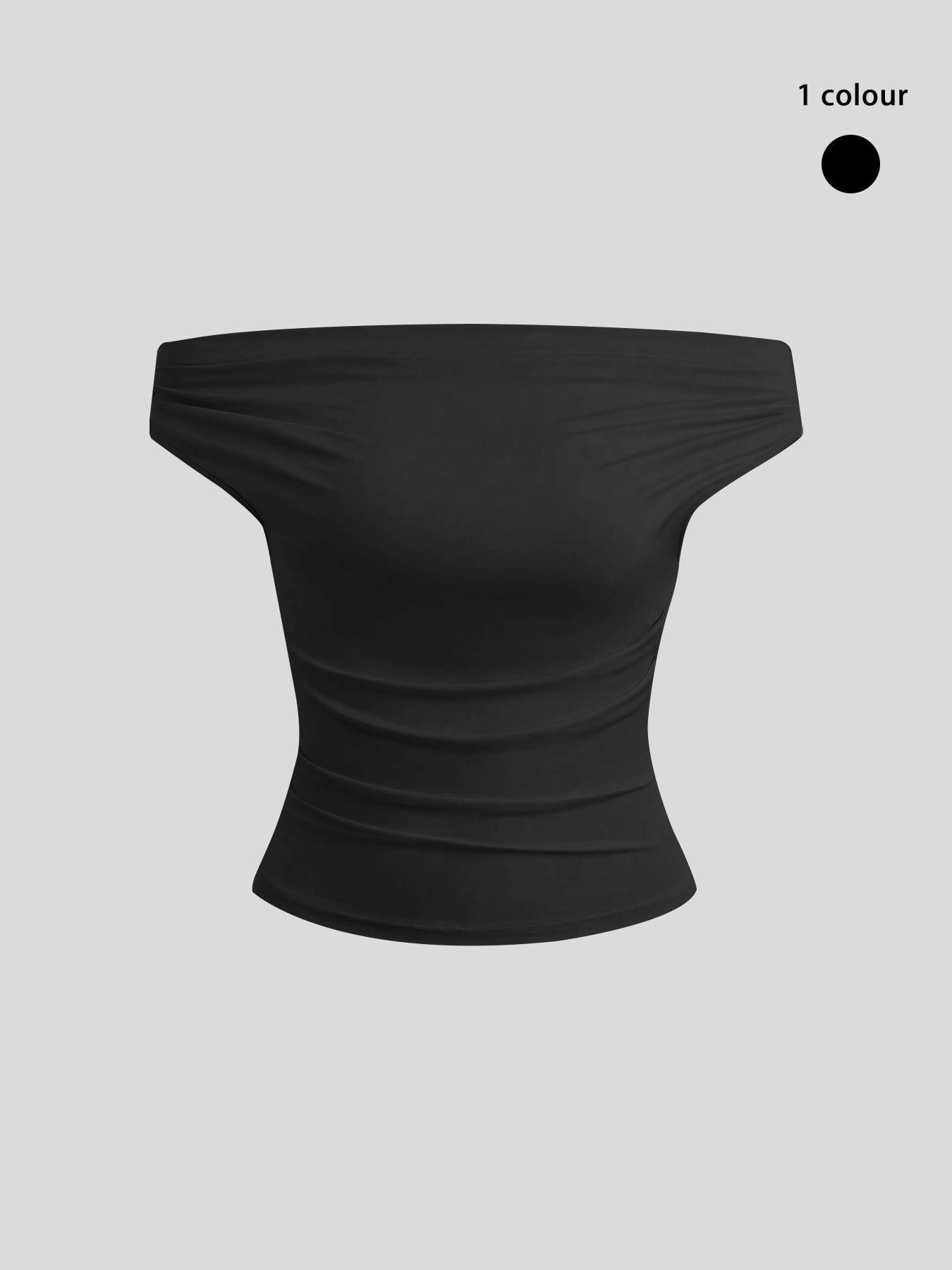 Women's Solid Off Shoulder Tee, Elegant Fashion Ruched Top for Daily Outdoor Wear, Ladies Clothes for All Seasons