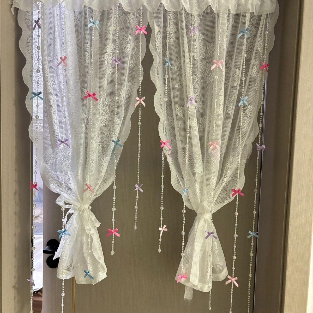 Beaded Door Curtain with Bow, Hanging String Curtain for Bedroom Closet, Aesthetic Room Decor