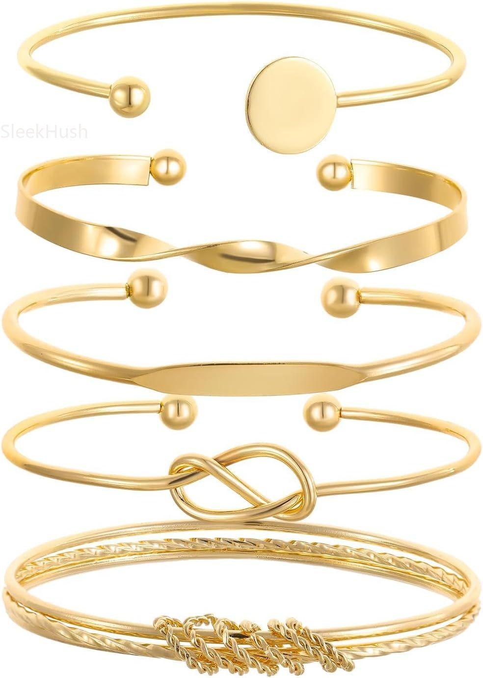 Gold Bracelets Set for Women, Stackable Boho Multi-layered Bracelets, Gold Bangle Bracelet, Multi Layer Stackable Cuff Bracelet Set, Trendy Elegance Charms Non Tarnish Minimalist Textured Boho Jewelry