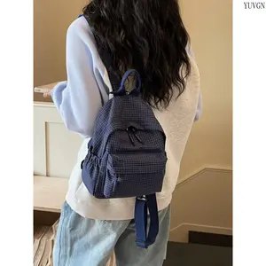Korean Trend Plaid Mini Drawstring Backpack, Lightweight Compact Casual Daypack with Adjustable Straps, Street Style Small Shoulder Bag for Daily Shopping Short Trips School Commute