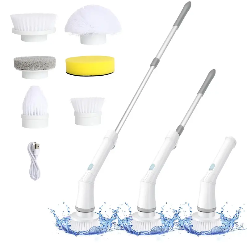 Product Introduction of Electric Spin Scrubber for Summer Gift, Handheld Shower Scrubber, Spinning Scrub Brush with Comfortable Adjustable Handle, Bathroom Scrubber, 360° Cordless Household Cleaning Brush for Windows, Electric Spin Scrubbers, Cleaner, Portable, Durable 16