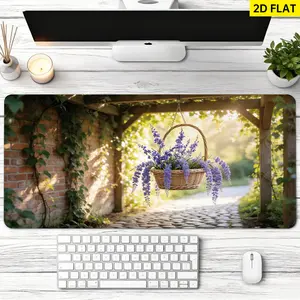 Extra Large purple lavender flower basket Mouse Pad,Non Slip Rubber Pad,Desktop Decoration Drotection Pad,Washable,Lock Edge Multi Size,Premium Multipurpose Mousepad For Home,Office,Gift for Family and Friends