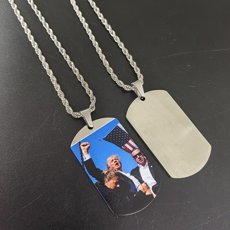 Stainless Steel Trump Campaign Military Dog Tag Pendant Necklace -, American Independence Day Theme, Glossy Finish