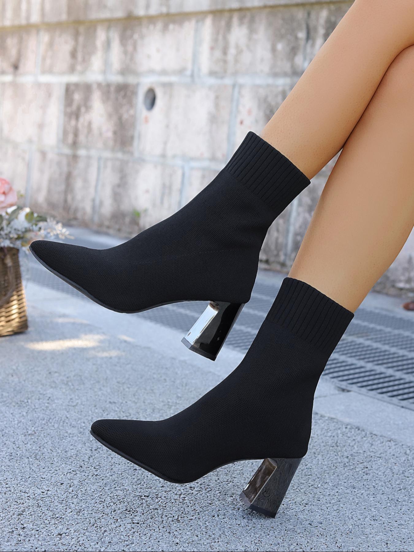 Women's New Thick Heel Socks Boots Pointed Toe High Heel Stretch Knit Single Boots Slim Leg Trendy Versatile Fashion Women's Boots are suitable for daily various evening banquet party outfits, elegant women's high heels, as the best choice for gifts