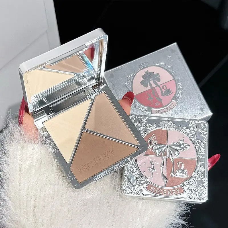 Ballet Matte Nose Shadow Contour Highlighting Palette, Three Color Blush Makeup Set, Perfect for Face Shaping and Contouring