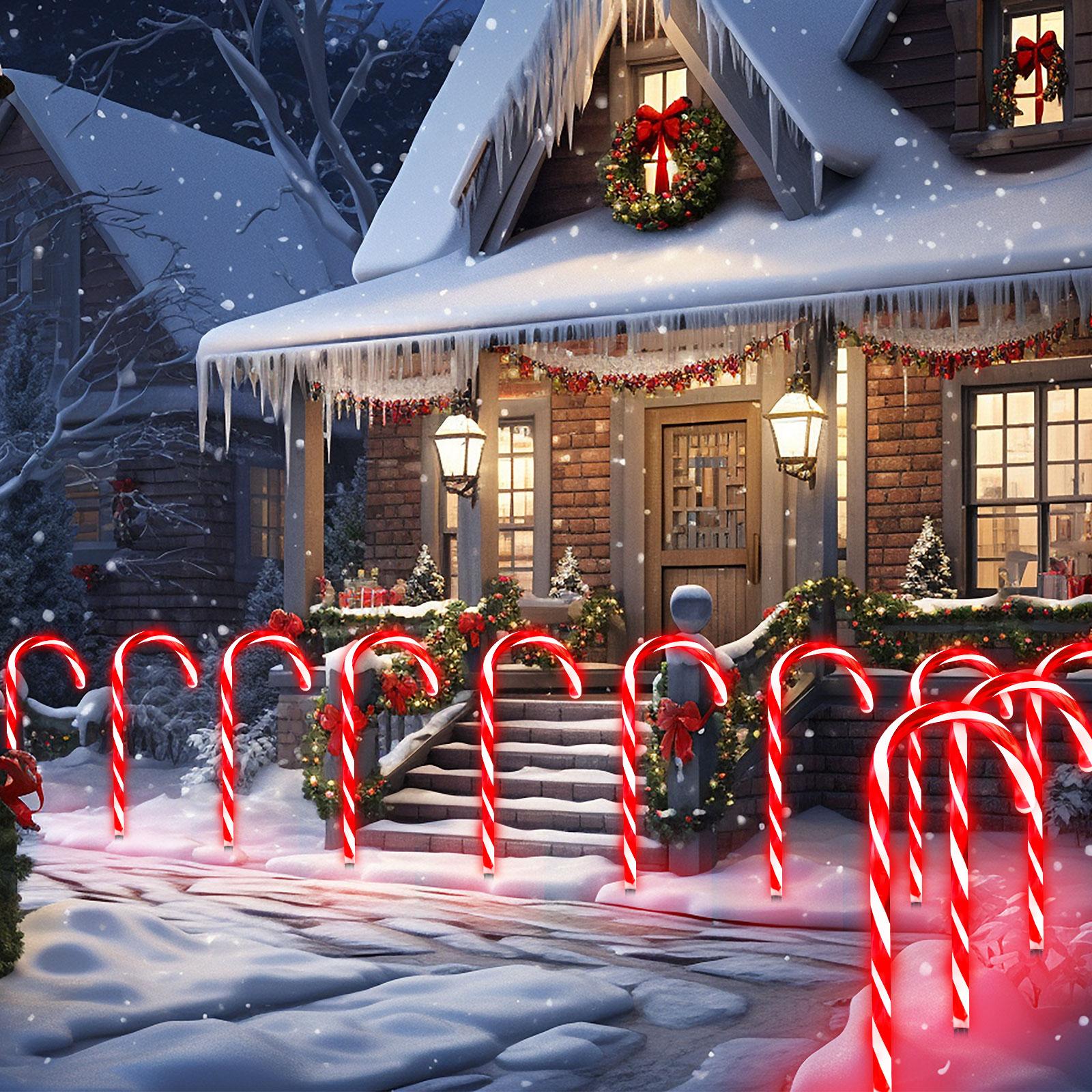 Candy Cane Christmas String Lights, Connectable Pathway Lights, 10-Piece Pathway Light Set Ideal for indoor/outdoor pathways, patios, gardens, lawn decorations, Christmas tree decorations, garden holiday decorations, and outdoor decor QH Red Ornaments