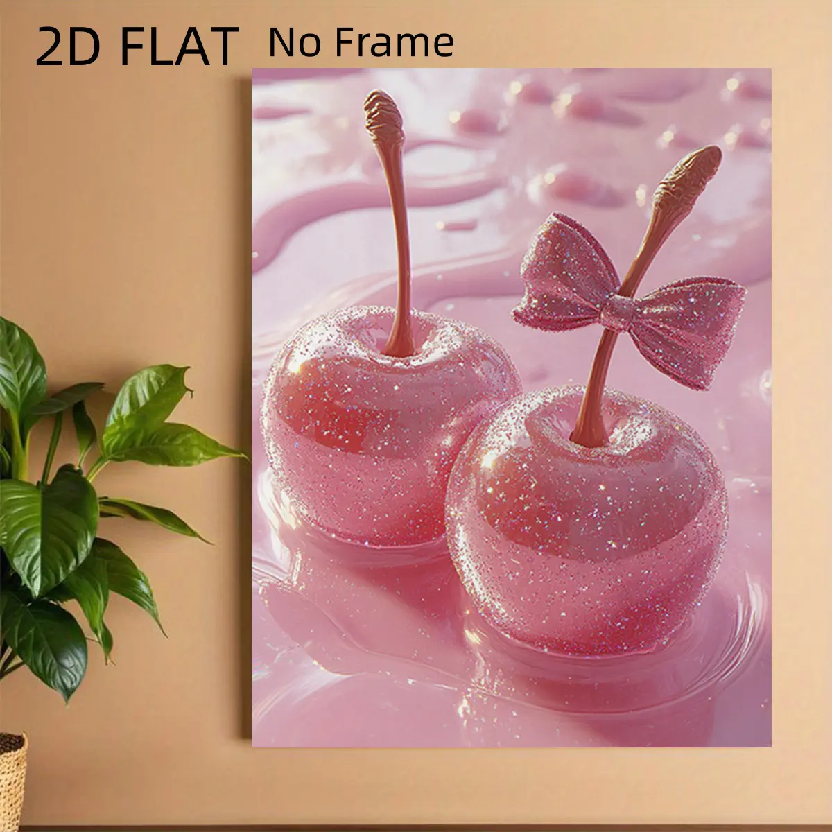 2D canvas, 2D canvas, 2D frameless canvas. 1 piece of shiny tassel cherry blossom canvas art print, frameless wall decoration, classic art retro style, suitable for bedroom, kitchen, dining room, size: 8inchx12inch