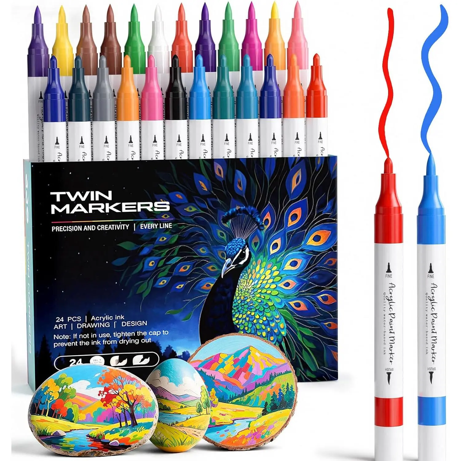 80 Colors  Tip   Markers, Fabric Markers, Brush Tip Permanent   Pens for , Glass, Rocks, Paper, Coloring book,Ceramic,DIY Crafts for Adults (24, Brush&Fine)