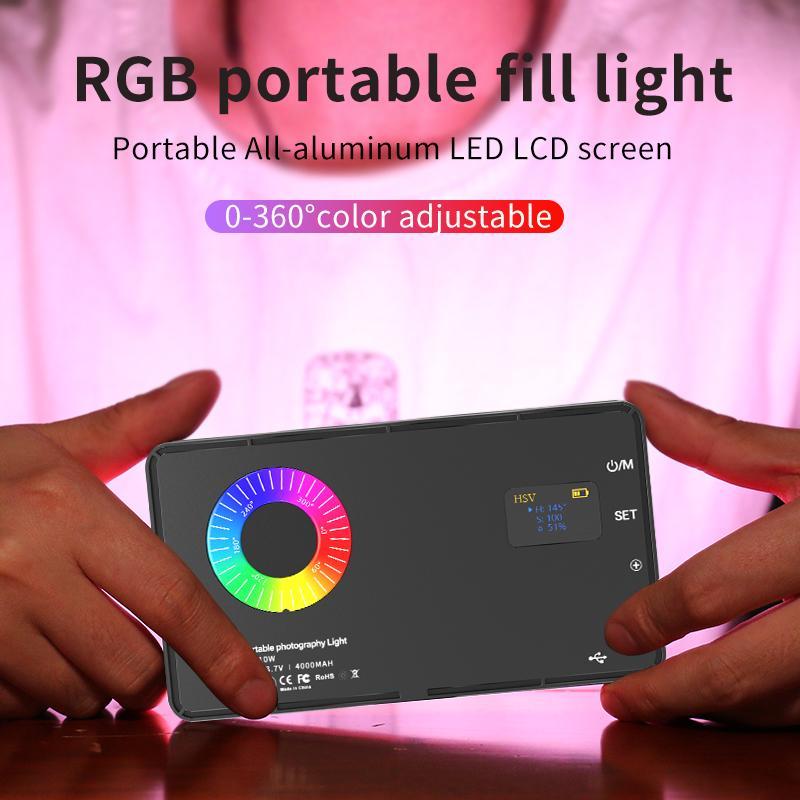 Metallic LED Selfie Light, Portable RGB Video Light, Camera Fill Light, Rechargeable Dimmable Clip-On Panel Lamp for iPhone and Smartphones, Selfie Accessory