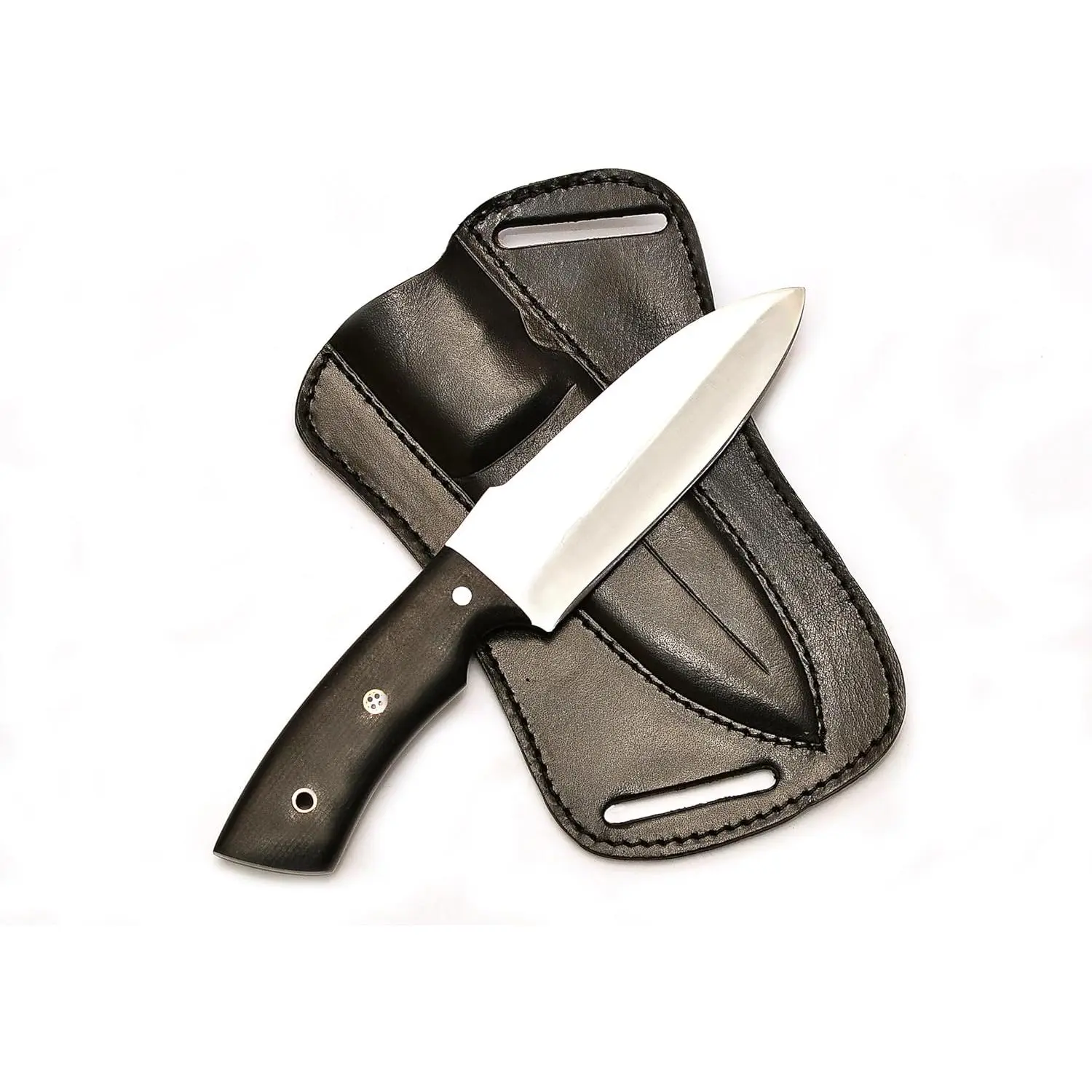 Handmade Hunting Knife with Leather Sheath - Full Tang Fixed Blade Tracker Knife, Stainless Steel Blade, Micarta Handle - EDC Bushcraft Camping Skinning Knife, Gift for Men