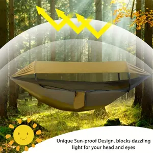 All-in-One Camping Hammock Tent with Mosquito Net & UV Sun Protection Rain Fly, Lightweight Portable Outdoor Sleeping Hammock with Heavy Duty Tree Straps for Backpacking, Hiking, Patio & Outdoor Expedition