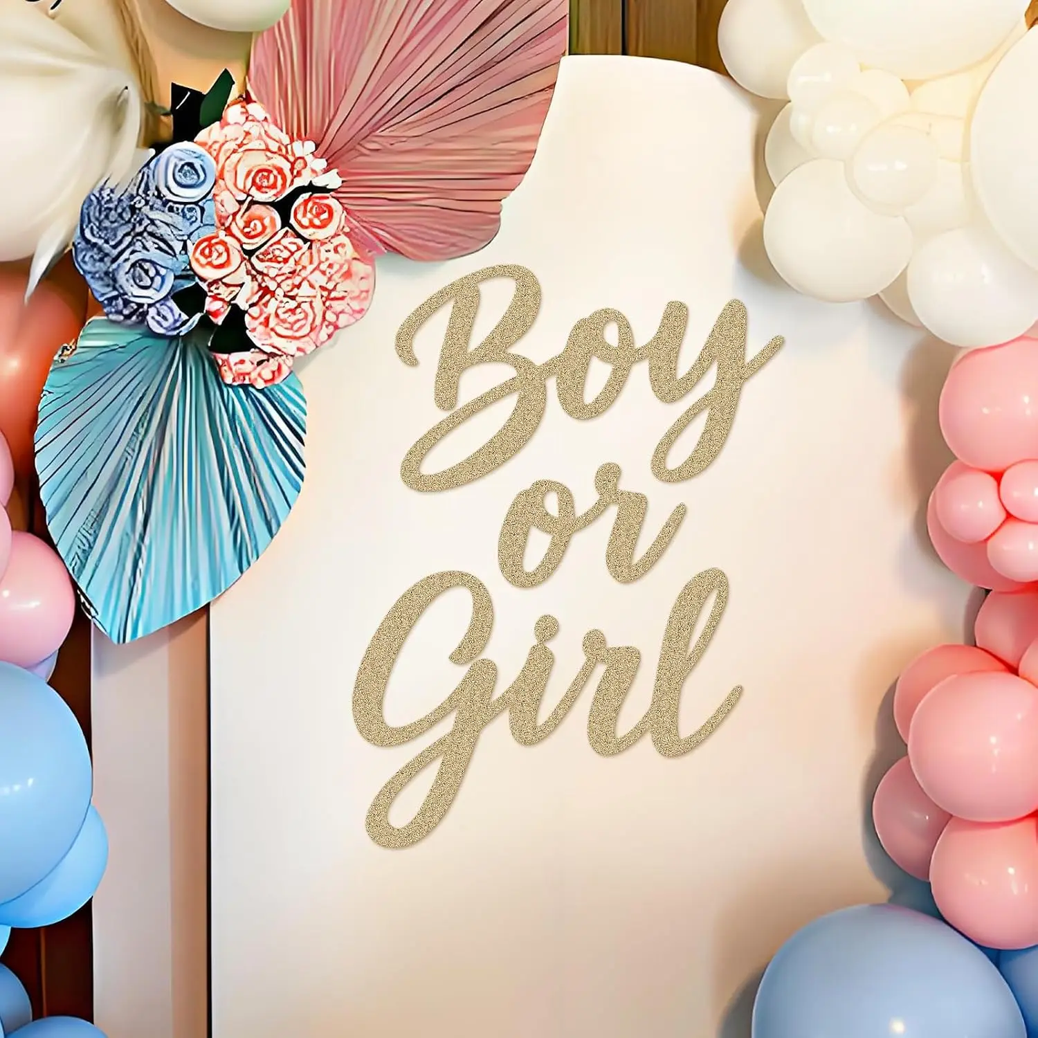 Boy or Girl Sign for  Backdrop - Glitter Felt Boy or Girl Sign Party Banner  Shower Decorations 1st Birthday Party Photography Background - Champagne
