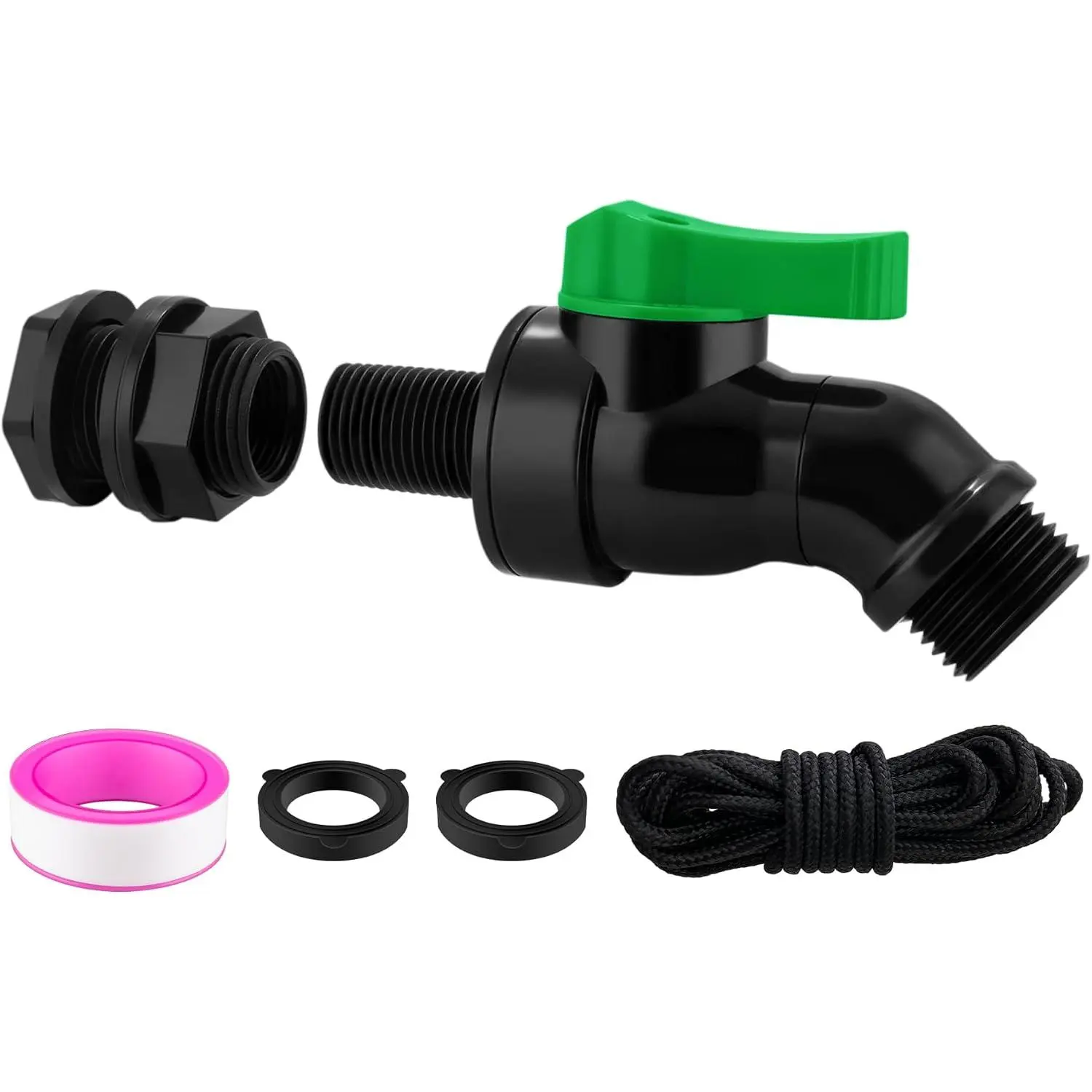 Plastic Rain Barrel Spigot Kit - High Flow Water Barrel Faucet with Bulkhead Fitting, 1/2" NPT to 3/4" GHT Leak-Proof Rain Barrel Spigot with Seal Tape & Gasket for Water , Garden Barrel