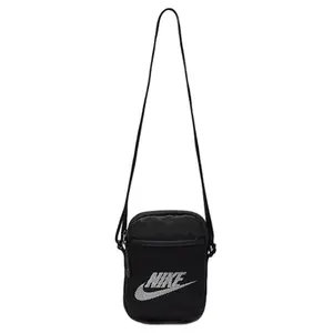 Nike Heritage Logo Zip-Top Crossbody Bag for Men and Women, Minimalist Polyester Design in Black