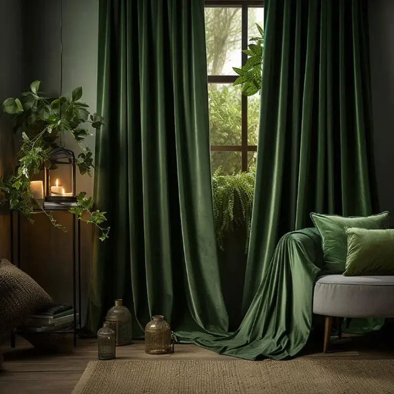 1pc American Vintage Olive Velvet Window Drapes, Thick Heavy Fabric, Suitable for American Country Wooden House Living Room, Minimalist Style
