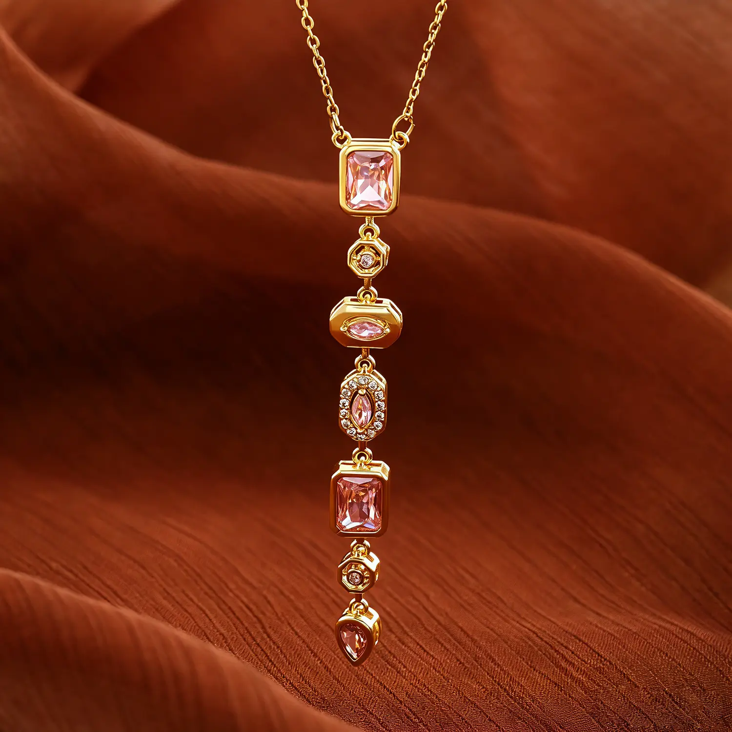 14K Gold Plated Exquisite Seven Chakra Necklace for Women, Dainty Y Necklace Lariat Drop Pendant Shiny Colorful Crystal Pendant Necklace Daily Vacations, Party Wear, Jewelry, Holiday Gift